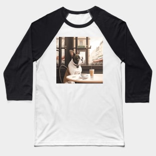 French Bull Dog in a French Bistro Coffee Illustration Baseball T-Shirt